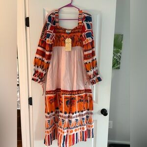 Anthropologie Orange and Pink Smocked Dress